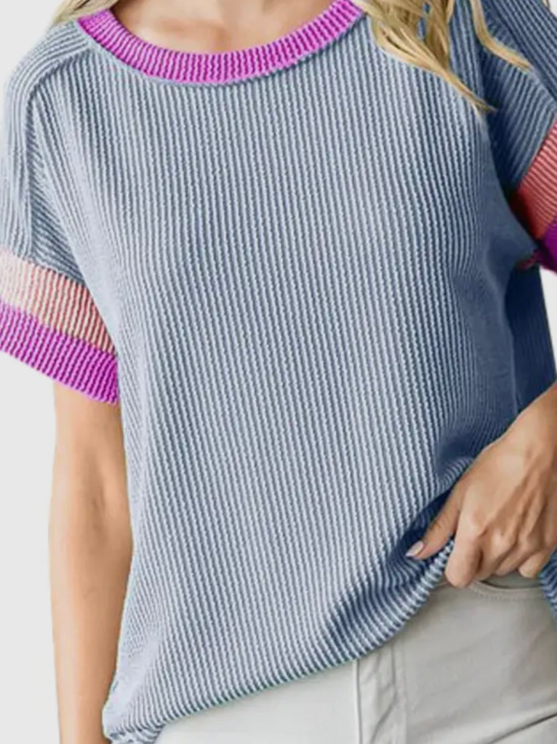 Color Block Ribbed Top