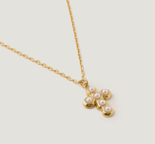 Stainless Steel Pearl Cross Necklace