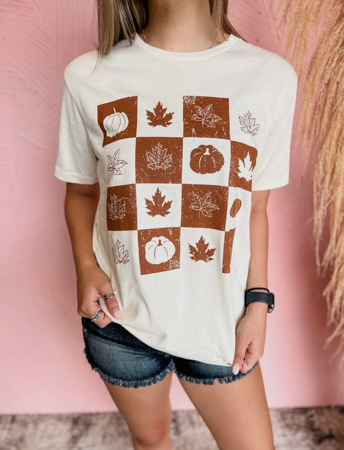 Checkered Leaves Graphic Tee