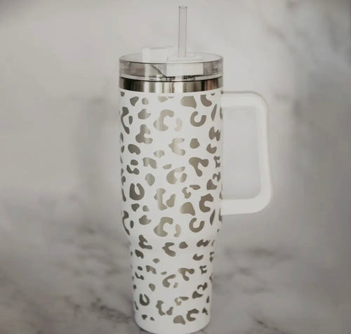 White Metallic Leopard Tumbler