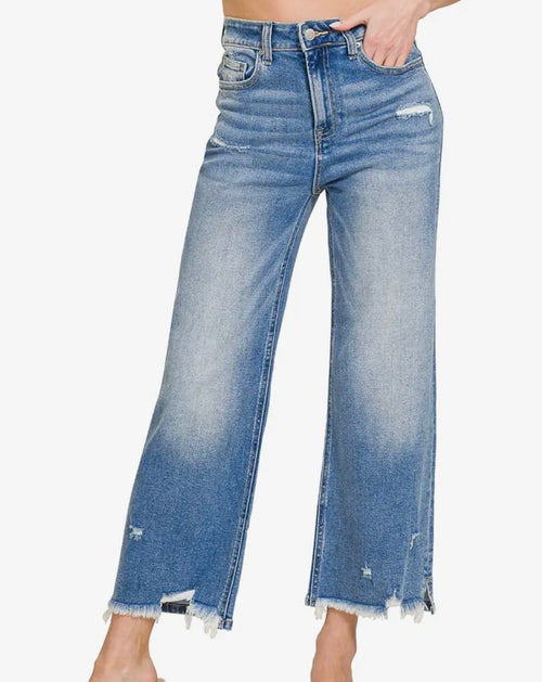 Distressed Raw Hem Jeans