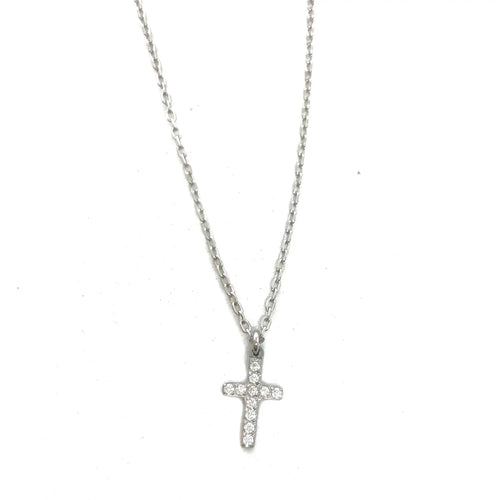Silver Crystal Cross Necklace- Waterproof